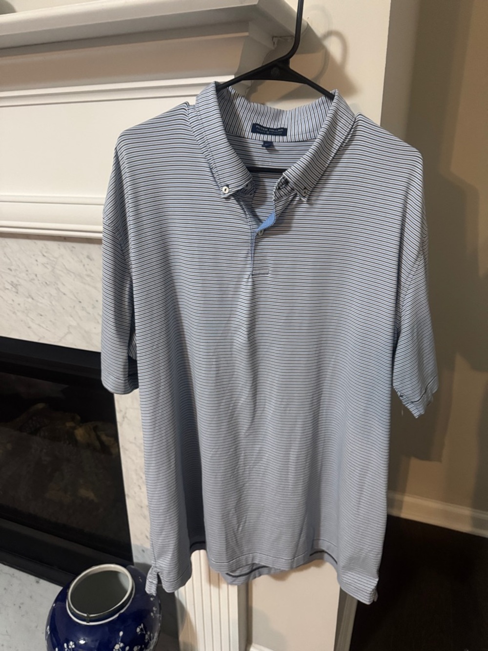 Peter Millar Light Blue and White Micro-Striped Polo